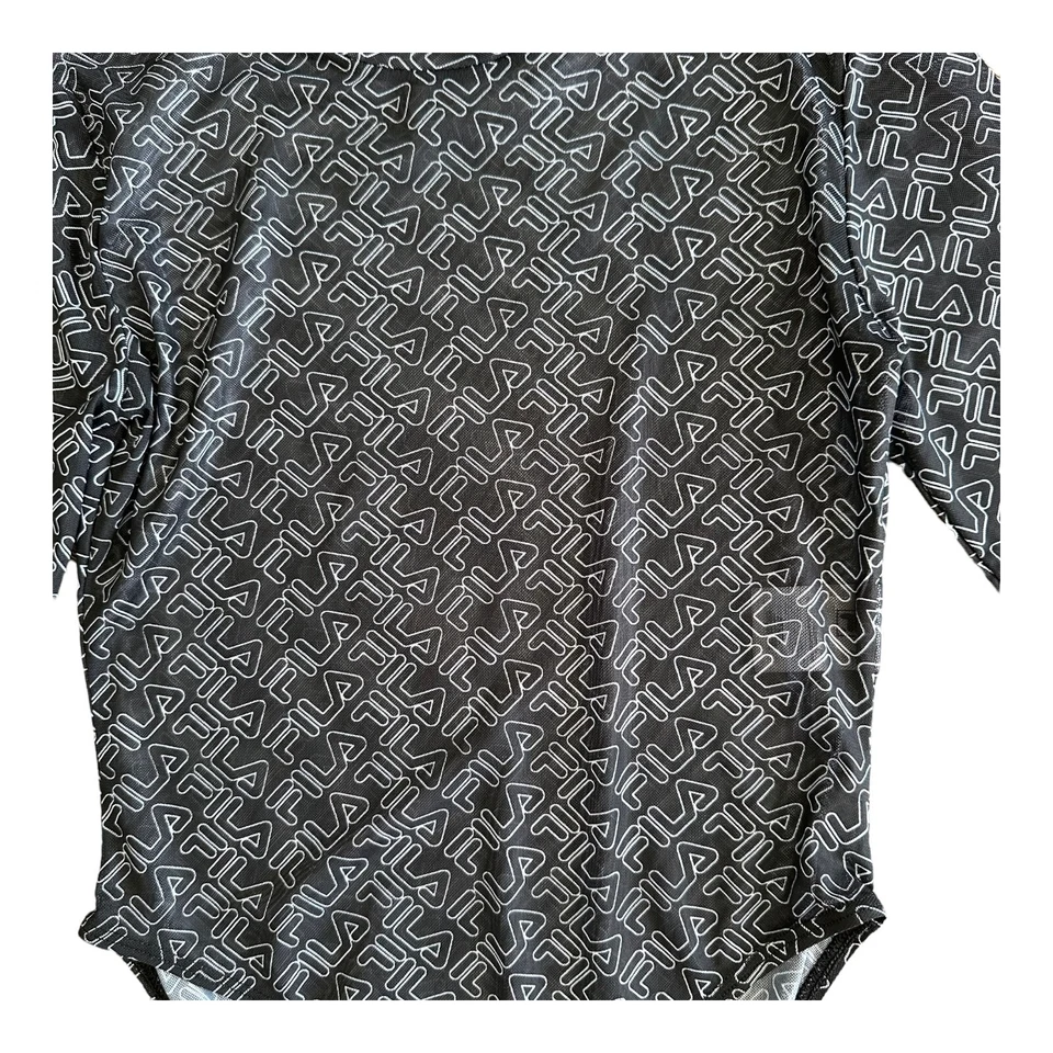 FILA Womens Gaganga Sheer Bodysuit Black White Logo Long Sleeve High Neck XS - Image 3 of 4