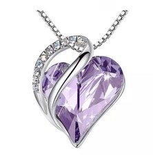 Infinity Love Heart Pendant Necklace with PURPLE Birthstone