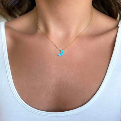 Blaue Opal Mondkette, hergestellt aus massivem hochwertigem 925er Sterlingsilber