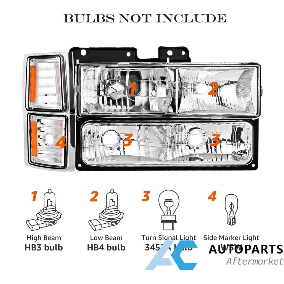 Headlights Assembly 8pcs For 94-98 Chevy Silverado Tahoe C10 C/K 1500 2500 3500 Foto 4 de 4