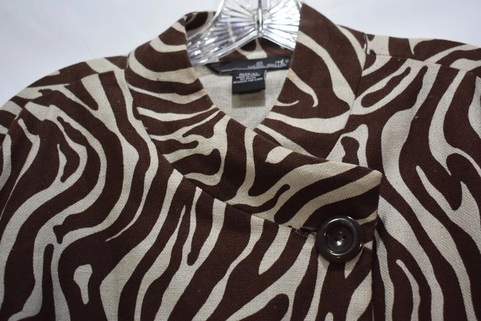 Willi Smith 100% Linen Cropped Zebra Print Brown Jacket XL - Image 2 of 4