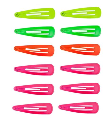Neon Snap Hair Clip Grip Snappy Sleepy Bendy Pink Orange Green Yellow 6 Pair - Picture 1 of 8