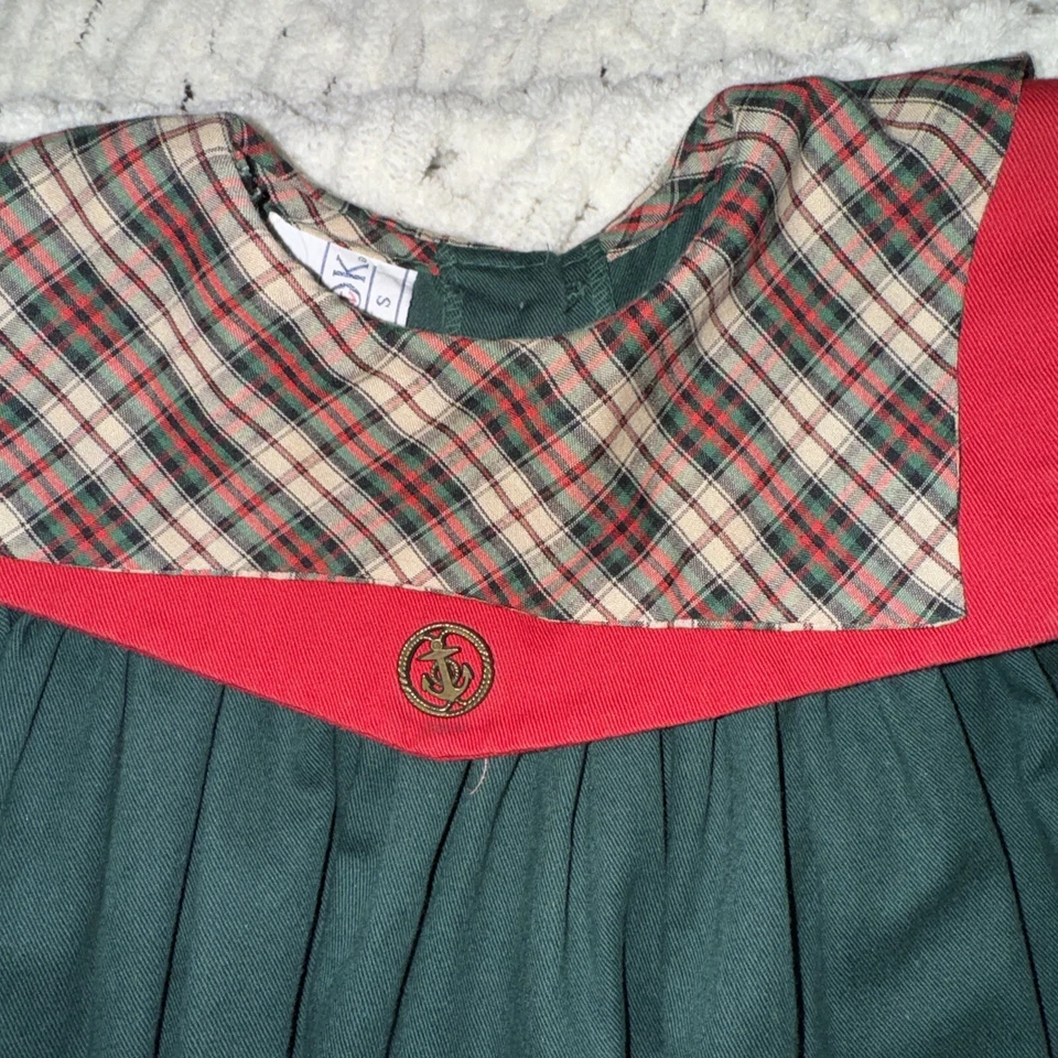 Vestido JG Hook Niñas Vintage 1990 Ocasión Especial Verde Cuadros Rojo Ancla Talla 3 Foto 2 de 4