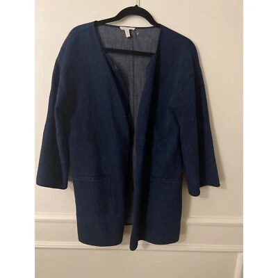 Eileen Fisher Indigo Cotton Diamond Coat Size Medium