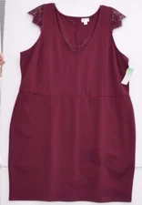 DECREE Juniors Plus 2 X A-Line Dress with Lace accents, Maroon