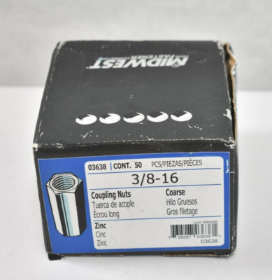 Midwest Fastener Coupling Nuts 3/8''-16 Zinc Plated Coarse Thread 50 Pack 03638