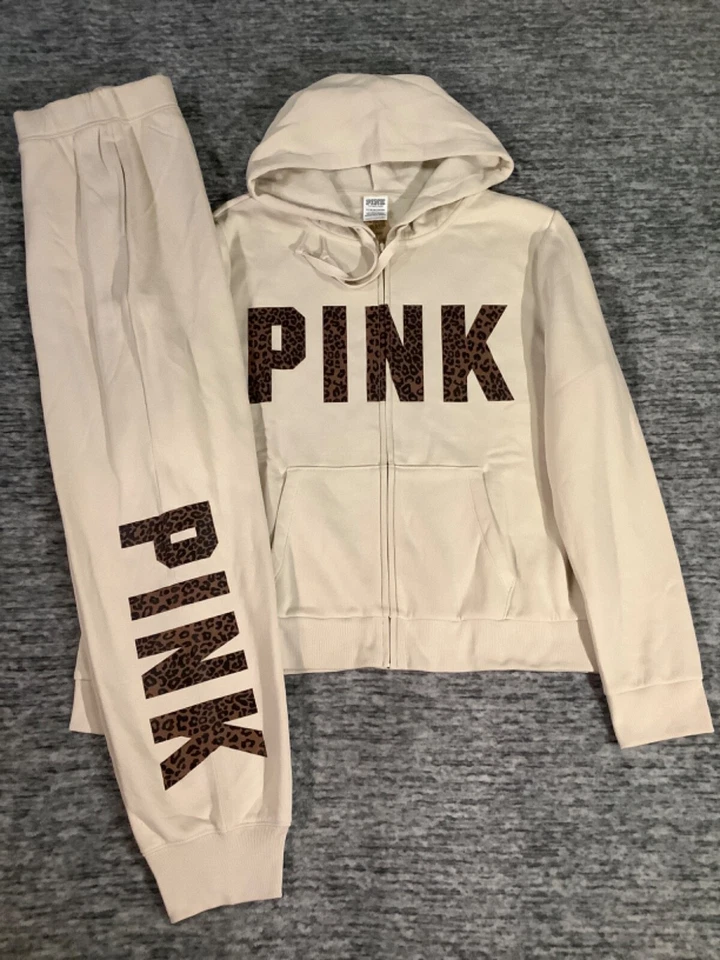 Victoria's Secret Rosa Leopardo Cremallera Completa Sudadera con Capucha + Pantalones Conjunto Vainilla Bean L Nuevo con Etiquetas Foto 4 de 4