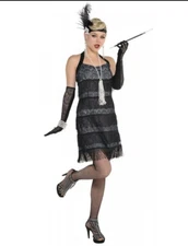 Lace Flapper Black Flapper Dress Adult 20s Costume Halloween Fancy Dress Size M