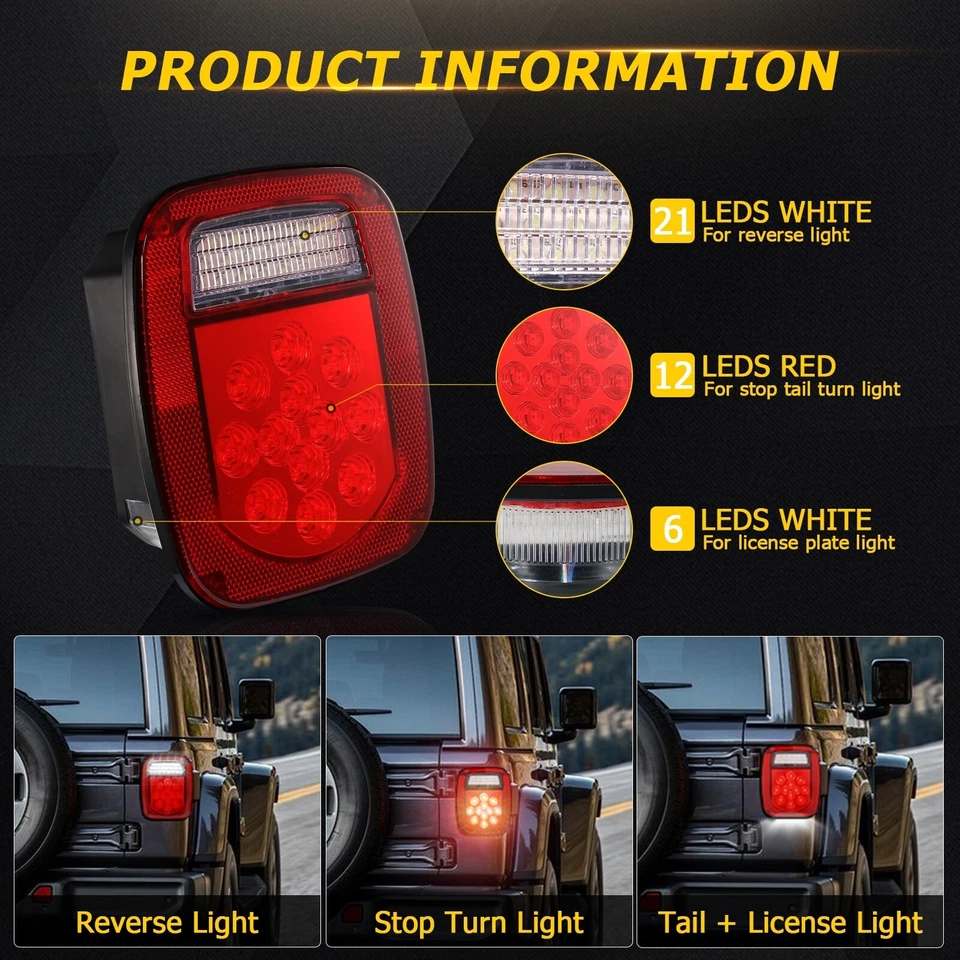 39LED Tail Lights Rear Stop Brake Reverse Lamps For Jeep Wrangler YJ TJ CJ 76-06 - image 2 of 4
