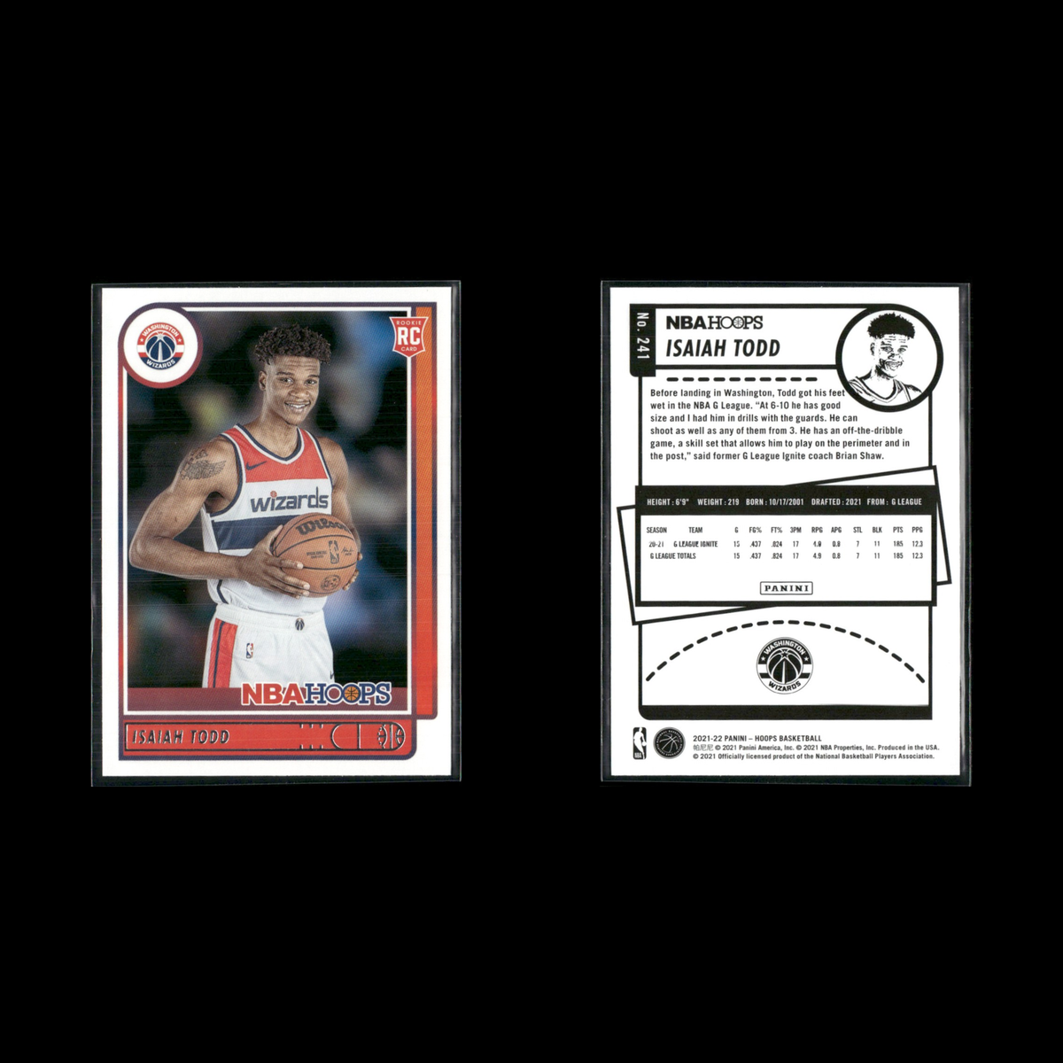Isaiah Todd RC #241 2021-22 Hoops Washington Wizards
