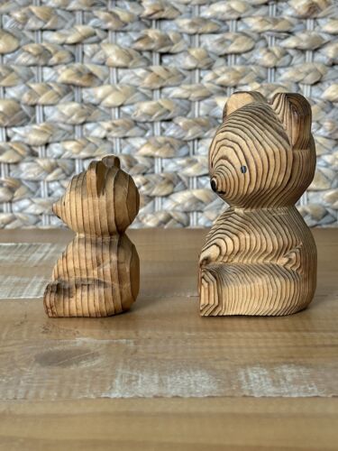 Par de osos tallados a mano de madera vintage de Japón Takahashi Ainu - Imagen 2 de 6