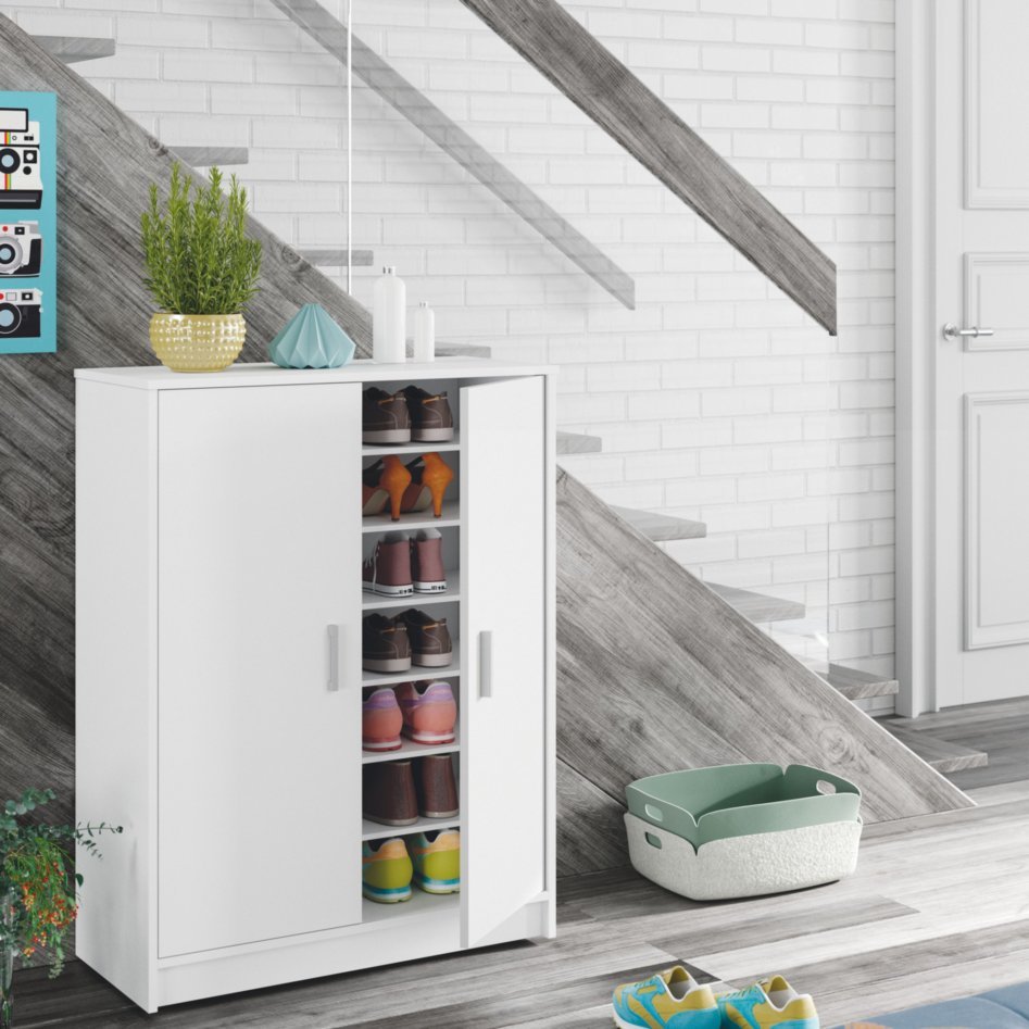 Mueble zapatero armario zapatero auxiliar 2 puertas color Blanco, Basic