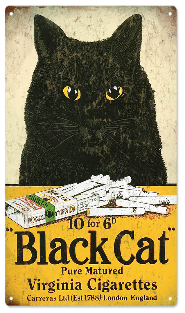 Vintage Style Metal Sign Black Cat Virginia Cigarettes 9x12 