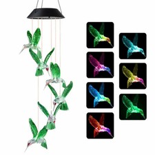 Hummingbird Wind Chime Lights Solar Powered LED Color-Changing Yard Garden Decor