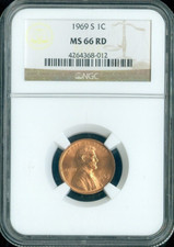1969-S Lincoln Cent NGC MS66 RD Quality