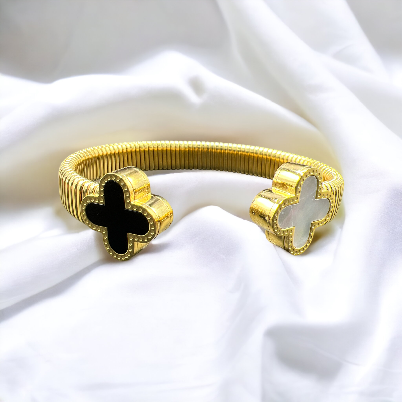 Caratz Gold-Plated Black & White Flower Bangles for Party Elegance