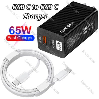 PD 65W GaN Type C Fast Charger Adapter USB C Cable For Android iPhone 15 Macbook