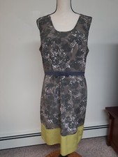 Simply Vera Vera Wang Olive Brown Floral Dress Fit & Flare 14 Waist Belt w/bow