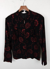 Vintage Dressbarn Black Glitter Floral Full Zip Blazer Size L Used F2