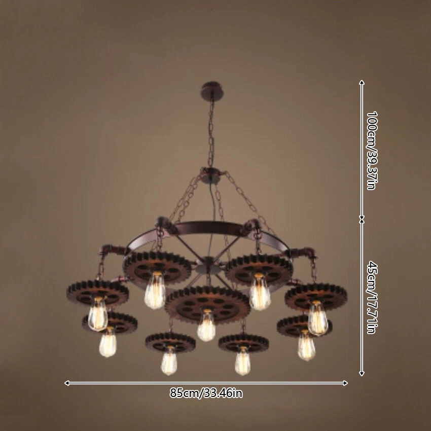 Rustic Steampunk Ceiling Light 9 Gear Chain Chandelier Industrial