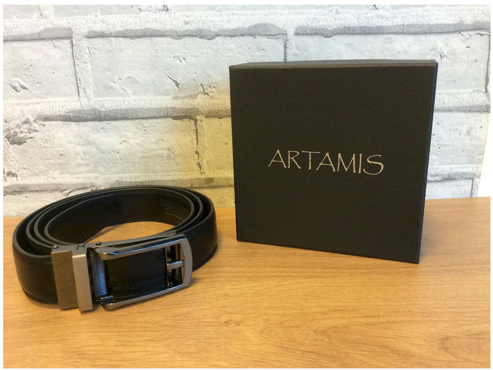 Black Leather Ratchet Belt with Gunmetal Grey Brushed Buckle SARBLT10