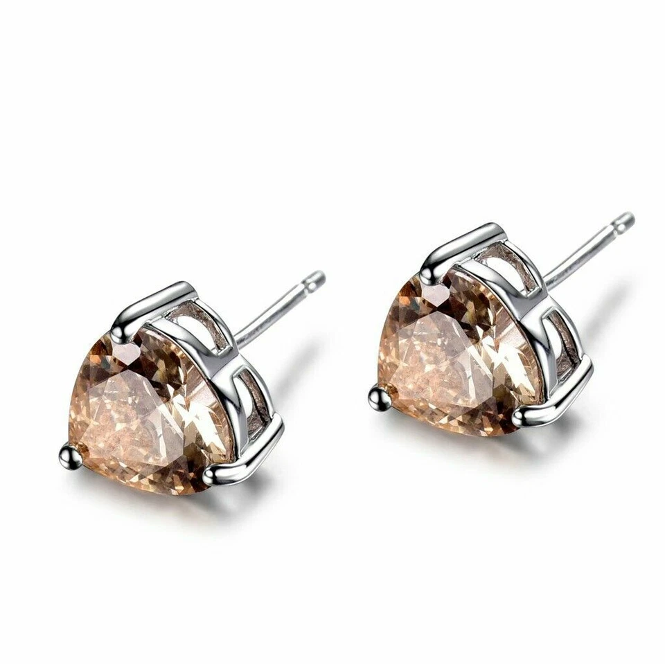 Bonitos Nuevos Pendientes Oro Blanco 18K Relleno Champagne/Morganita Corazón Circonita Foto 4 de 4