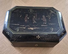 Antique Lacquered Sewing Box Chinese Export Chinoiserie 19th Century Qing?