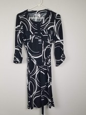 women's button up dress with tie black and white airy dress size L