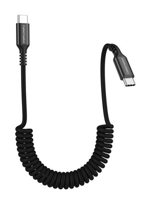 CableCreation Coiled USB C to C Cable, Braided Charger Cable 1Pack, Black 