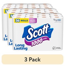 (3 pack) Scott 1000 Toilet Paper, 36 Rolls, 1,000 Sheets per Roll