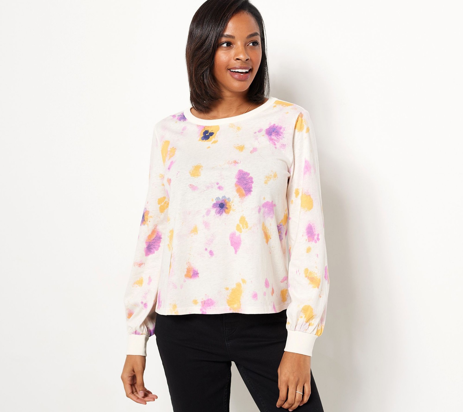 Candace Cameron Bure Women's Top Sz 2XS (XXS) Pressed Floral White A473212