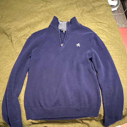 Express Men’s Blue Solid Knit 1/4 Zip Mock Neck Pullover Sweater S