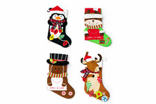 Set of 4 New Holiday Christmas Character Stockings Moose Reindeer Gingerbread