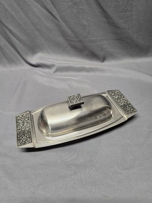 Vintage Stanley Roberts Stainless Steel Velvet Butter Dish w/ Glass Insert MCM