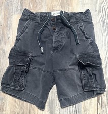 Abercrombie Kids Boys Size 14 Black Cargo Shorts Drawstring Waist Pockets VTG