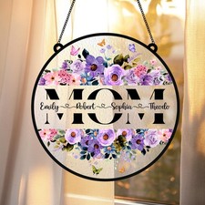 Personalized Mom's Garden Faux Stained Glass Suncatcher, Mother's Day Gift