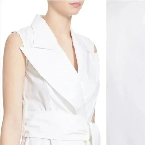 Abito MM6 Maison Margiela bianco cotone bavero aderente e svasato senza maniche avvolgente 42 6