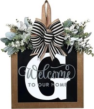 Last Name All Year Round Front Door Wreath with 26 Initial Letter Welcome Sig...