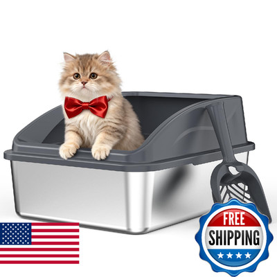 AIPERRO Stainless Steel Litter Box | Metal Kitty Litter Box with Lid High Sided