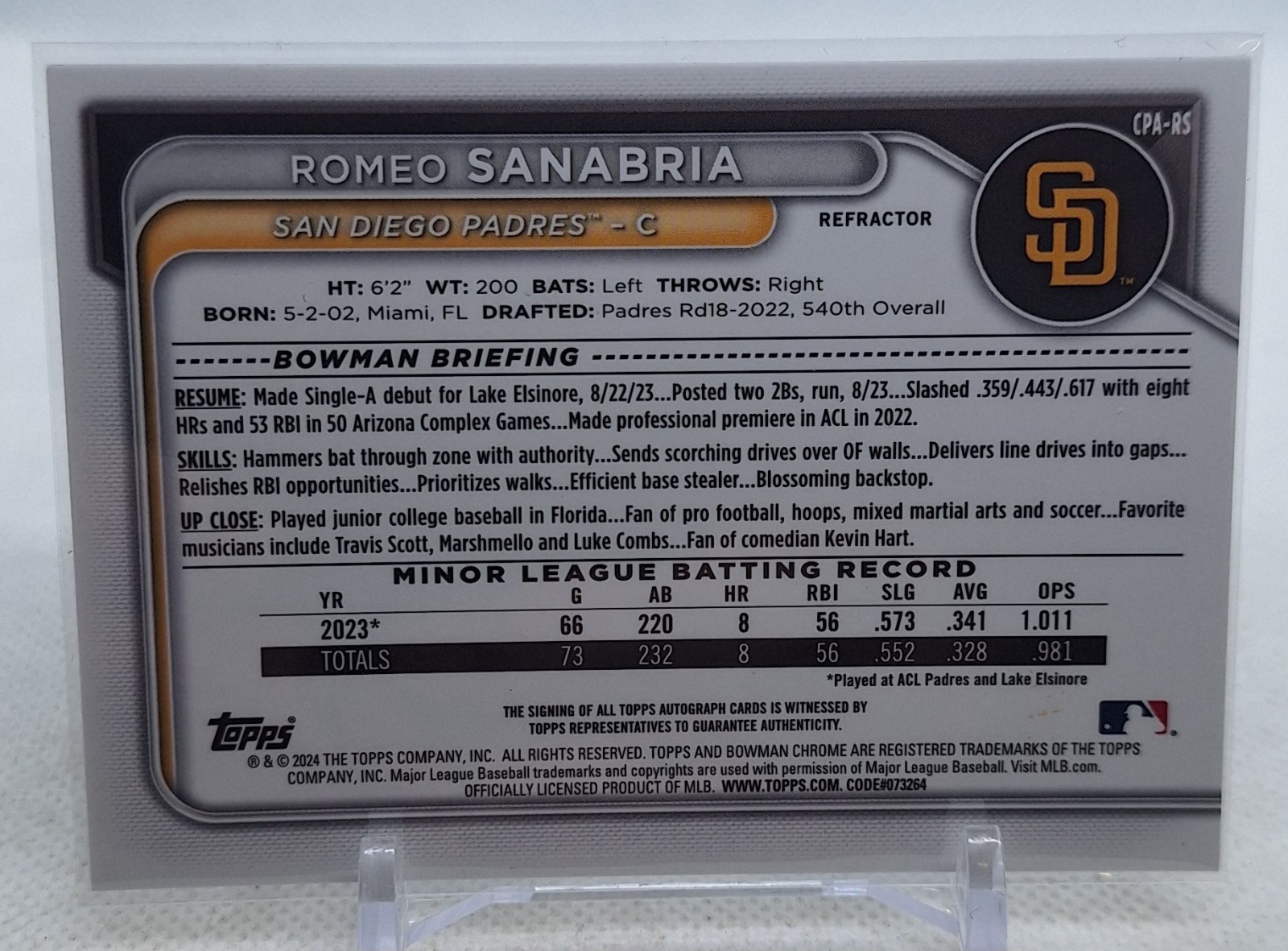 ROMEO SANABRIA 2024 BOWMAN CHROME BASEBALL 1ST BOWMAN #277/499 AUTO ROOKIE RC  view 3