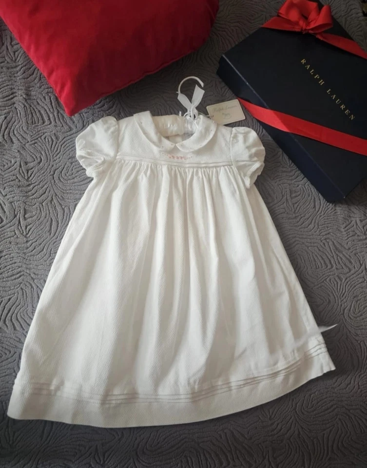 Ralph Lauren White Embroidered Collar Dobby Dress Bloomer Baby Girl Gift Set 24M - Image 3 of 4