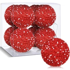 8 Pcs Christmas Tree Ball Ornaments Glitter Sequin Foam Ornaments Hanging Dec...