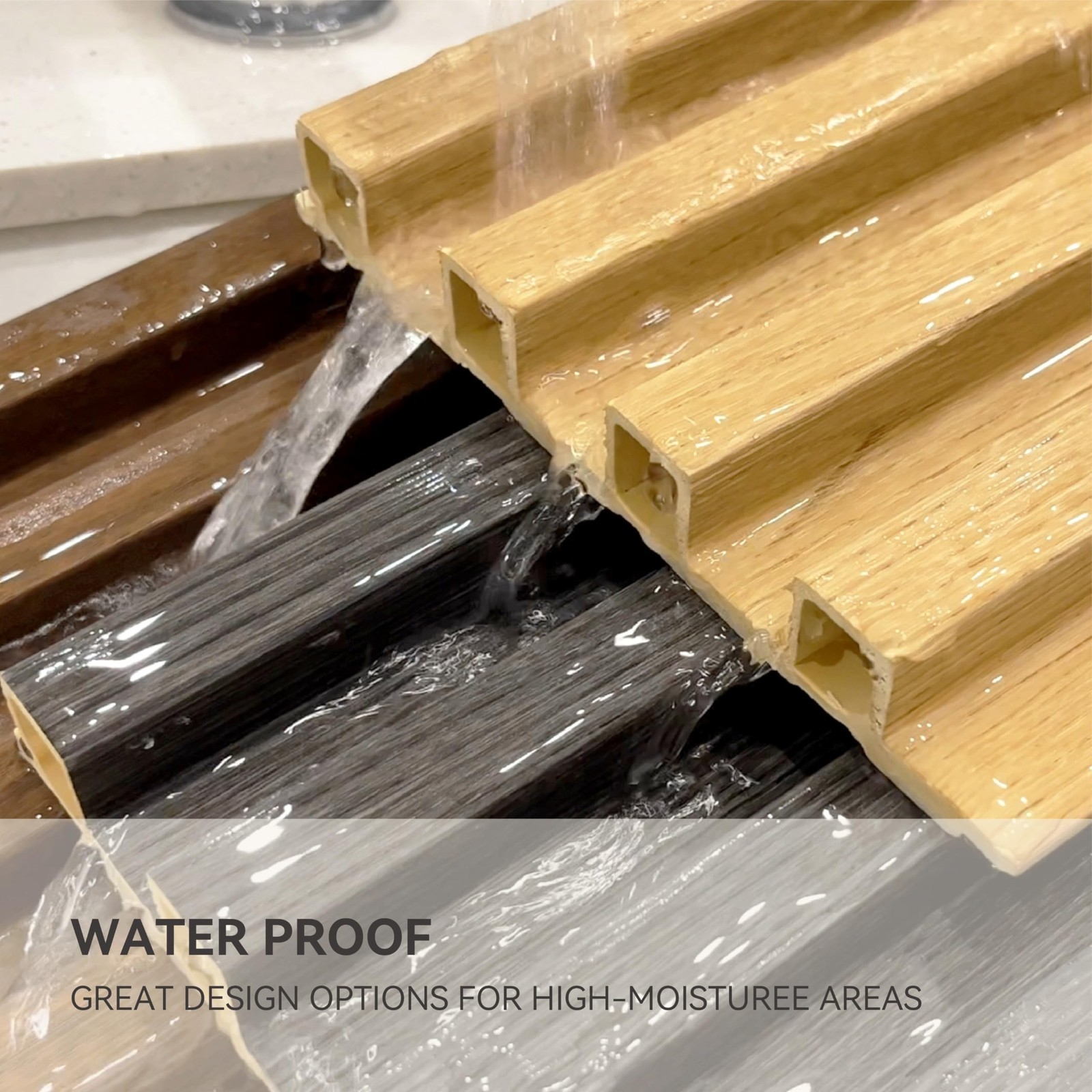 Upick WPC Slat Wall Panels, 6 Pack 6.6 x 6.6 in 3D Wood Wall Panels Fluted Te...