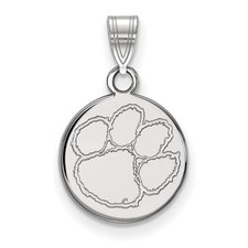 10k White Gold LogoArt Clemson University Tiger Paw Small Disc Pendant