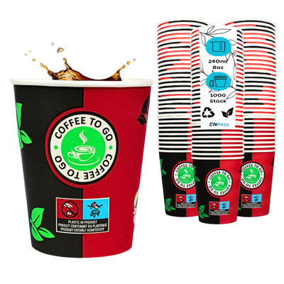 1000 Kaffeebecher To Go 0,2 l/8 oz Pappbecher Coffee to go Becher Einweg Cup