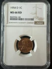 1954-D Lincoln Wheat Cent Penny NGC MS66 RD - Gem Brilliant Uncirculated - Red