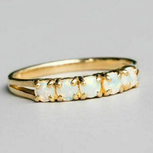 1Ct Round Cut Fire Opal 14K Yellow Gold Plated Five Eternity Wedding Band Ring