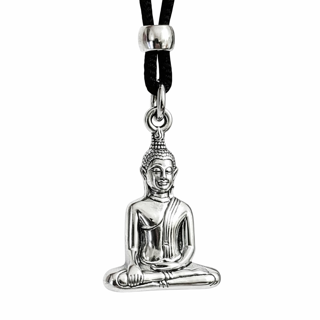 Buddha Pendant Bead Cord Necklace Bhumisparsha Mudra Ethnic Bohemina Jewellery