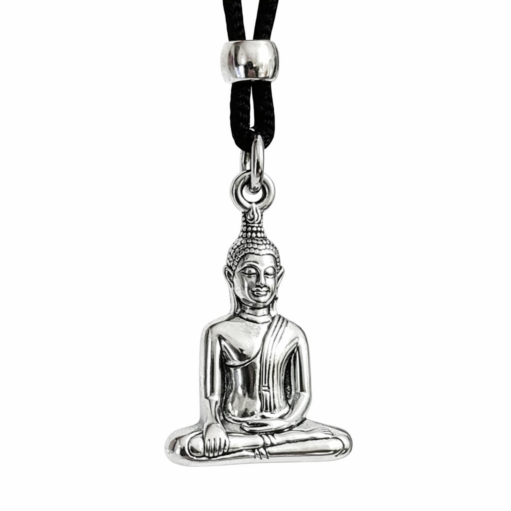Buddha Pendant Bead Cord Necklace Bhumisparsha Mudra Ethnic Bohemina Jewellery