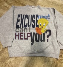Vintage Looney Tunes Sweatshirt 1997 Tweety Bird  Excuse Me Can I Help You  READ